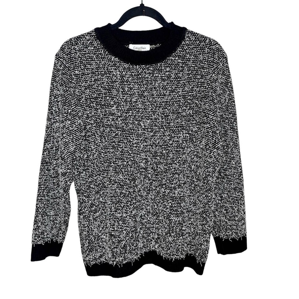 Calvin Klein Black and White Contrast Trim Long Sleeve Sweater Jumper Size XL